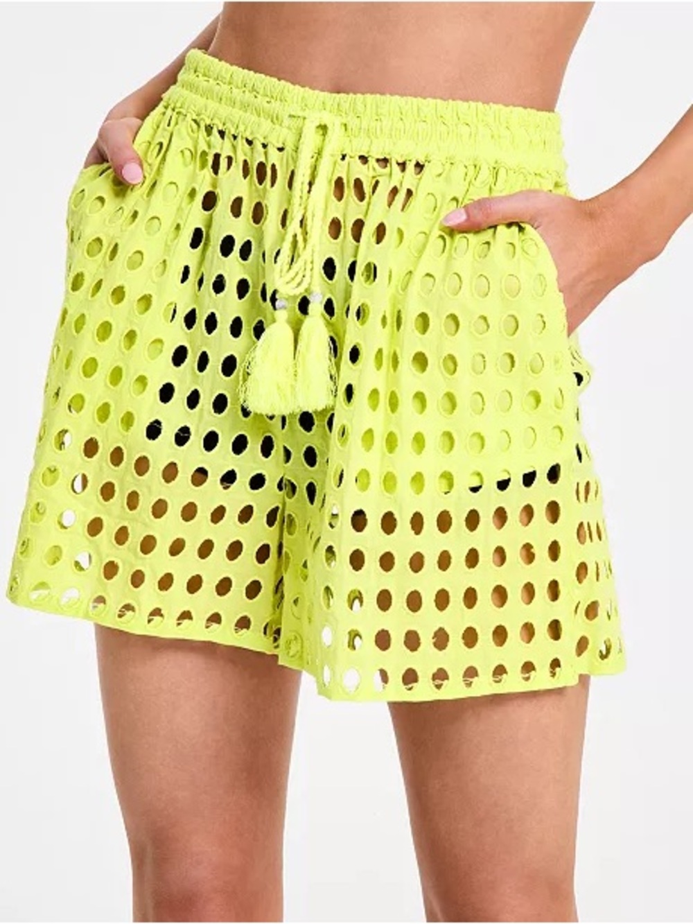 Dotti Cotton Openwork Dot Drawstring-Waist Shorts Size Small